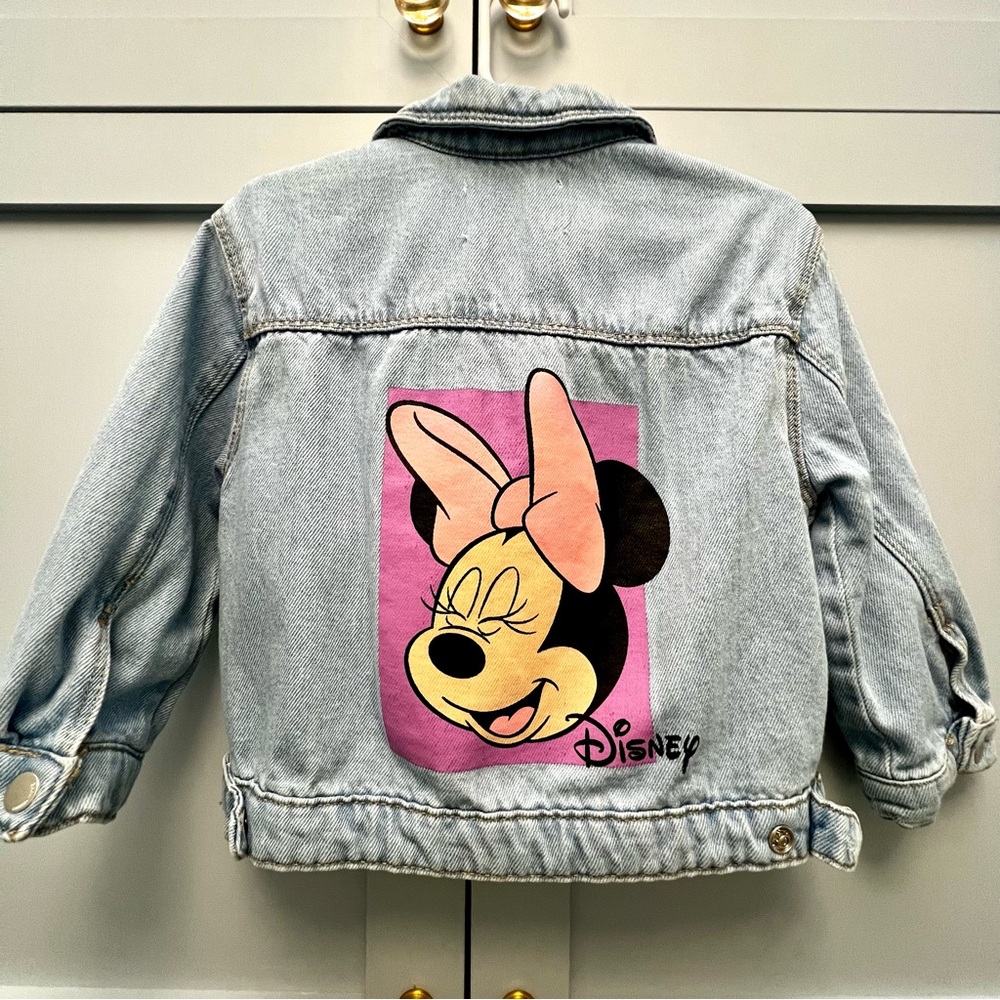 Zara Kids Disney Girls Light Blue Jean Jacket with Minnie Mouse